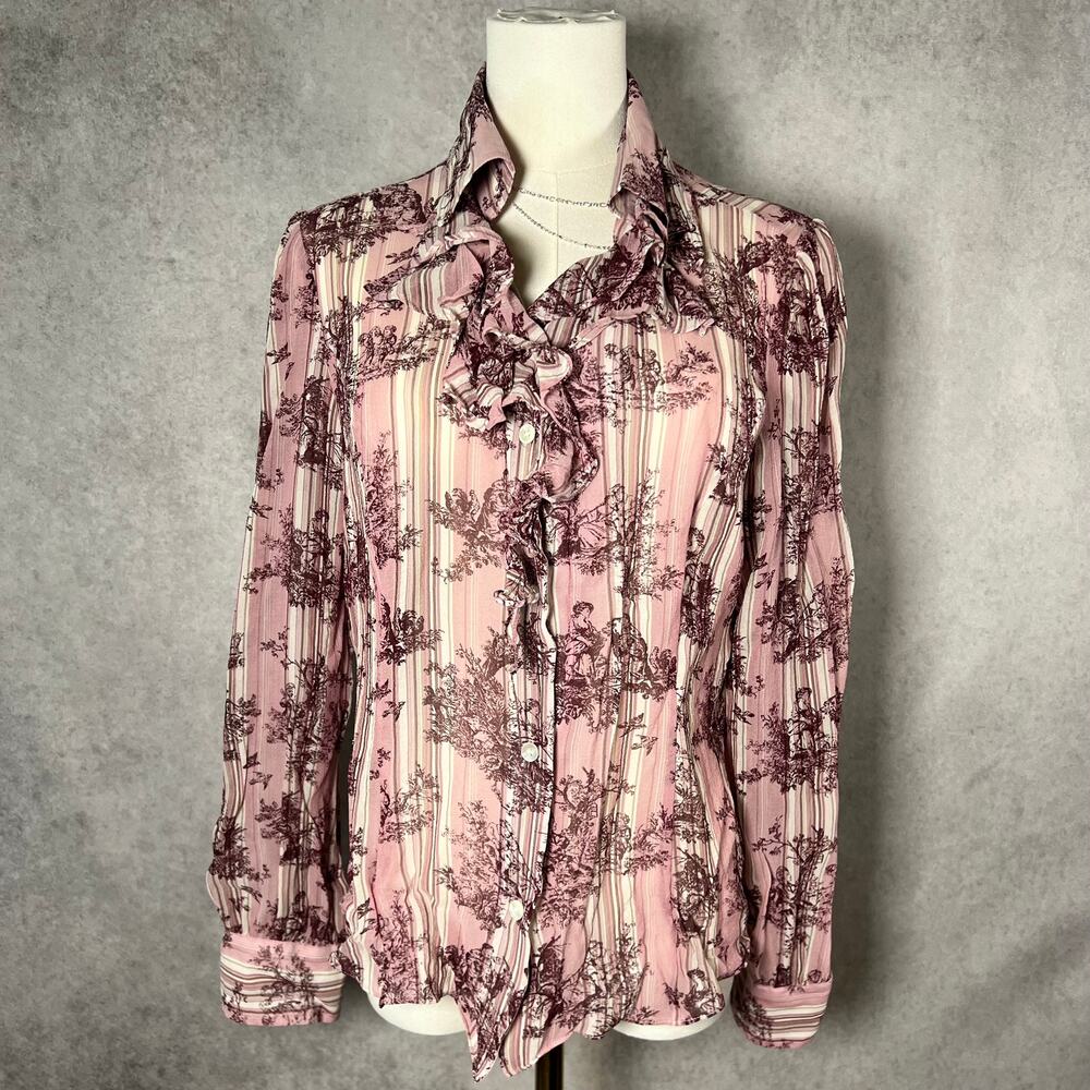 Valerie Stevens Ruffle Floral Victorian-style blouse Size Large